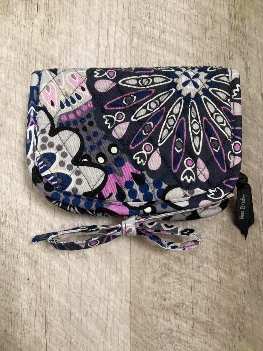 Vera Bradley Quilted Purple Black Bi Fold Cosmetic Travel Organizer